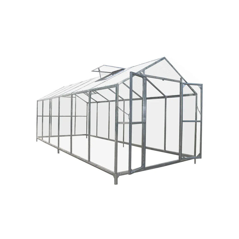 The Gardener's Dream Greenhouse: 8' X 20' with Galvanized Steel Frame, Polycarbonate Twin-Wall Roof and Crystal-Clear Solid Walls