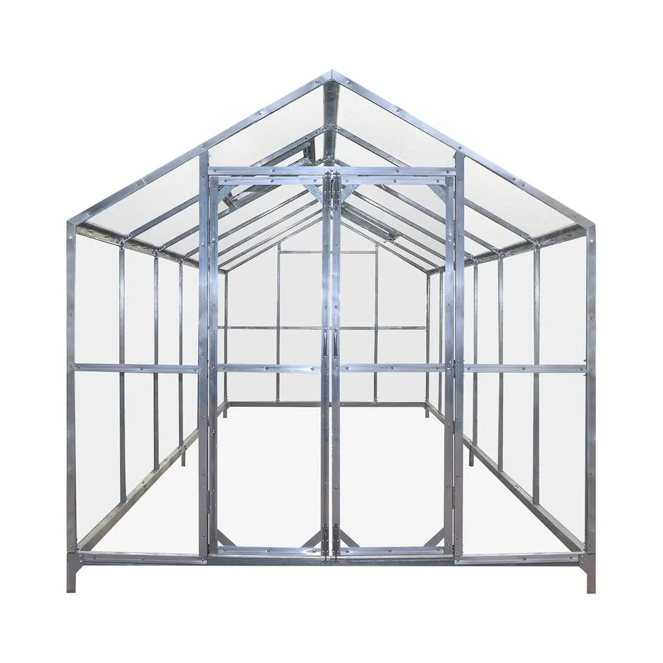 The Gardener's Dream Greenhouse: 8' X 20' with Galvanized Steel Frame, Polycarbonate Twin-Wall Roof and Crystal-Clear Solid Walls