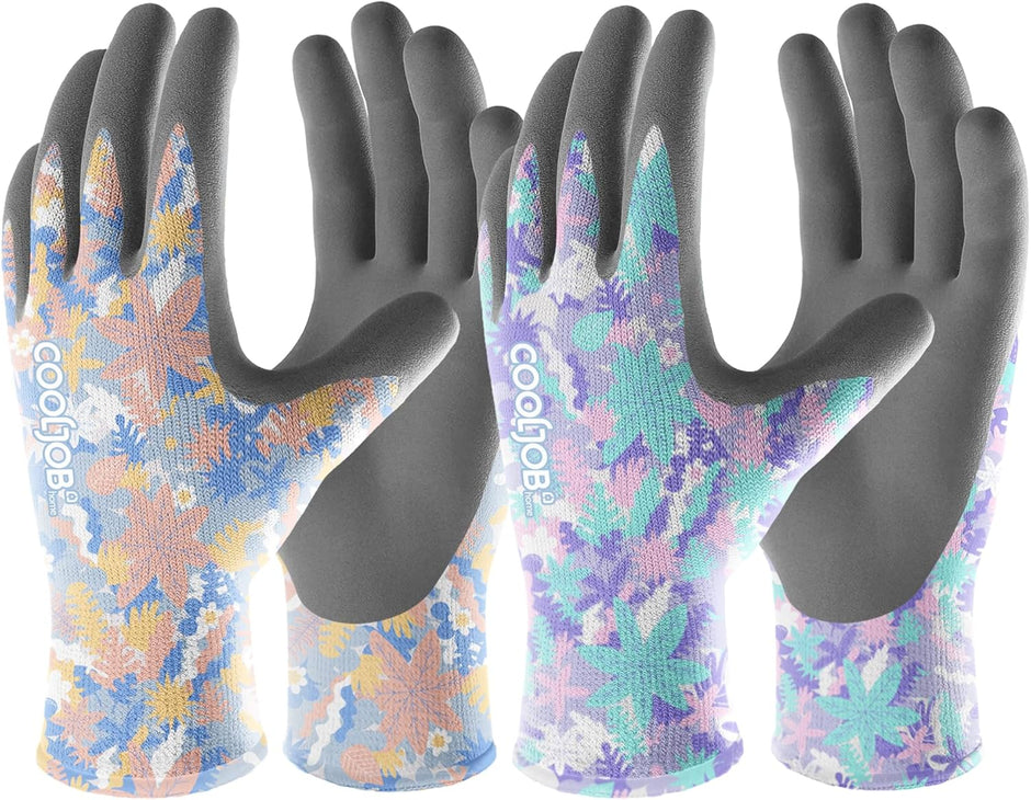 2 Pairs Gardening Gloves, Breathable Rubber Coated for Yard Garden, Outdoor Indoor Protective Work, Medium Size