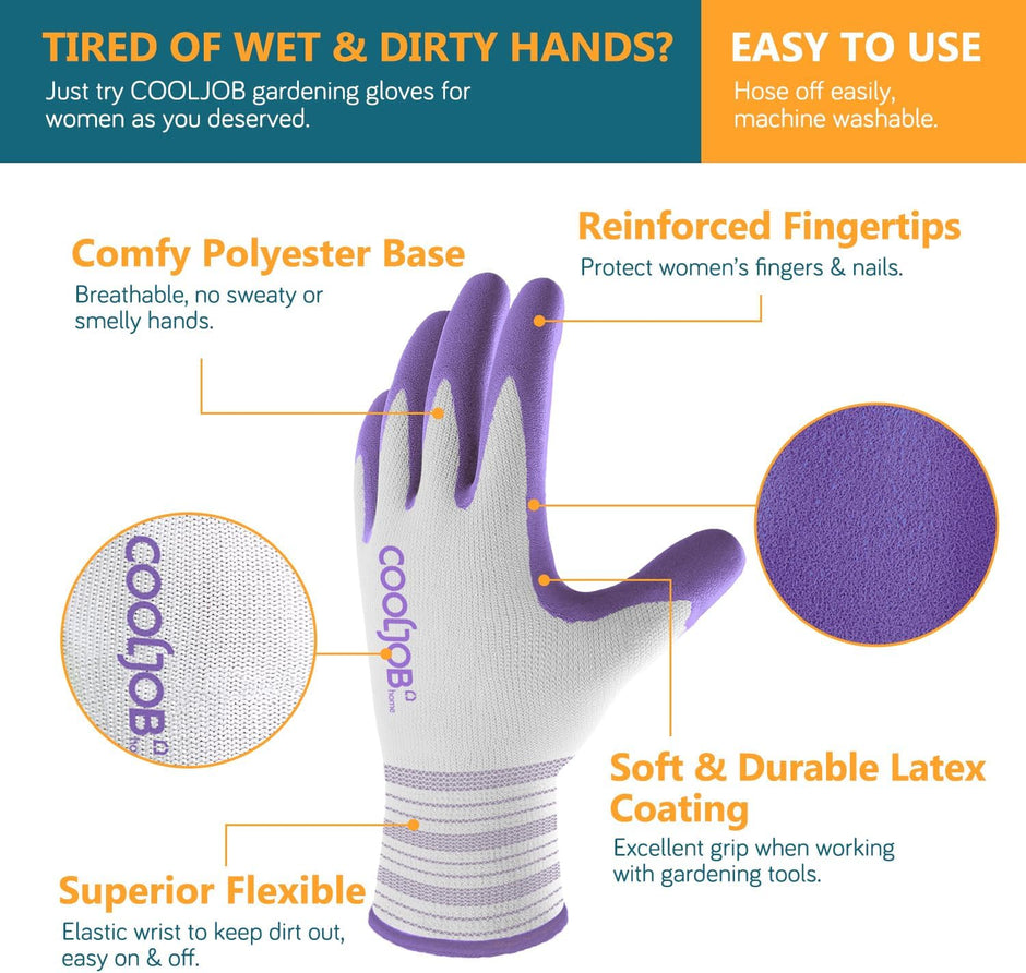 2 Pairs Gardening Gloves, Breathable Rubber Coated for Yard Garden, Outdoor Indoor Protective Work, Medium Size