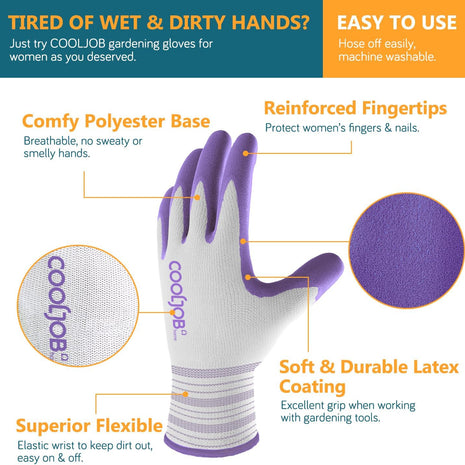 2 Pairs Gardening Gloves, Breathable Rubber Coated for Yard Garden, Outdoor Indoor Protective Work, Medium Size