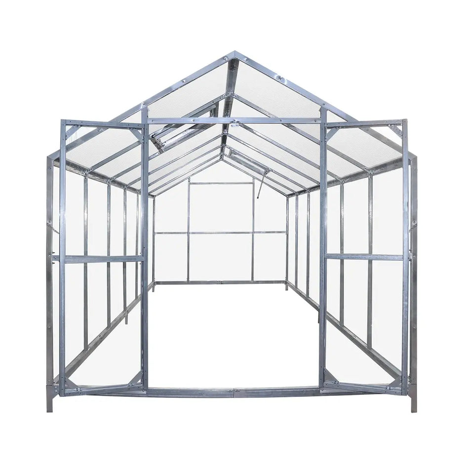 The Gardener's Dream Greenhouse: 8' X 20' with Galvanized Steel Frame, Polycarbonate Twin-Wall Roof and Crystal-Clear Solid Walls