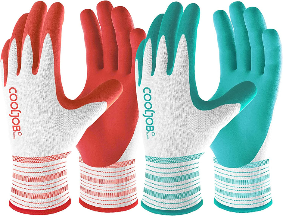 2 Pairs Gardening Gloves, Breathable Rubber Coated for Yard Garden, Outdoor Indoor Protective Work, Medium Size