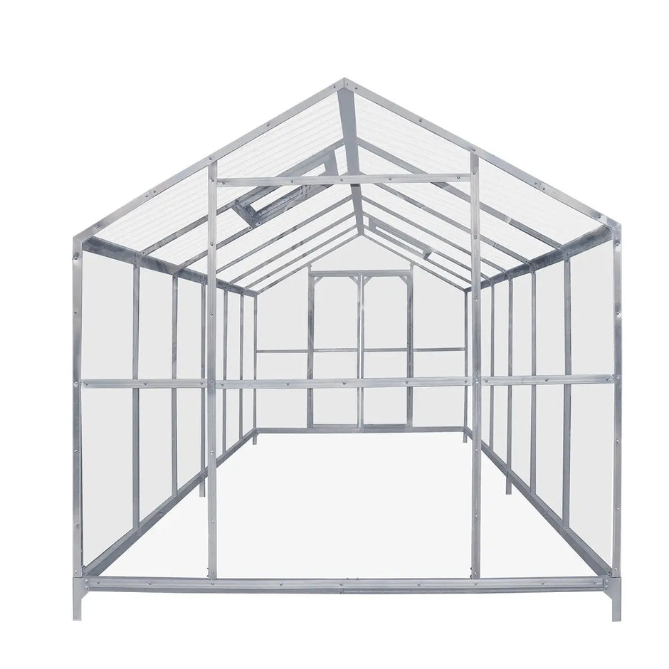 The Gardener's Dream Greenhouse: 8' X 20' with Galvanized Steel Frame, Polycarbonate Twin-Wall Roof and Crystal-Clear Solid Walls